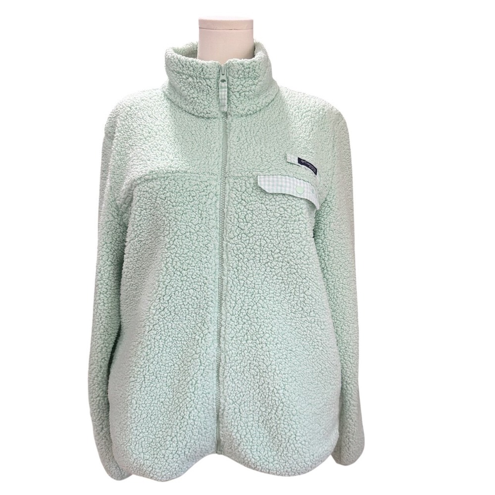 Columbia PFG Womens XL Mint Sherpa Fleece Jacket Full Zip Gingham Cozy Outdoor - Picture 4 of 9